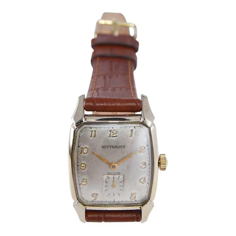 Women's or Men's Wittnauer Yellow Gold Filled Art Deco Tonneau Shaped Watch, circa 1950's For Sale
