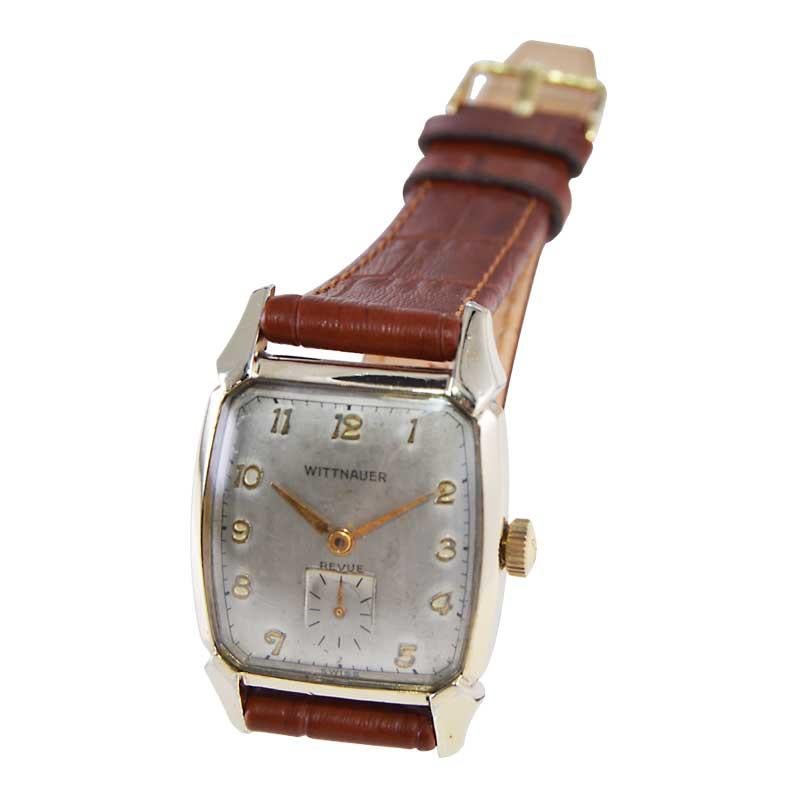 Wittnauer Yellow Gold Filled Art Deco Tonneau Shaped Watch, circa 1950's For Sale 1
