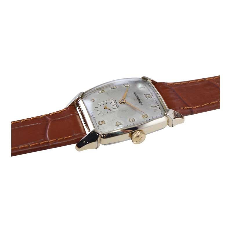 Wittnauer Yellow Gold Filled Art Deco Tonneau Shaped Watch, circa 1950's For Sale 2