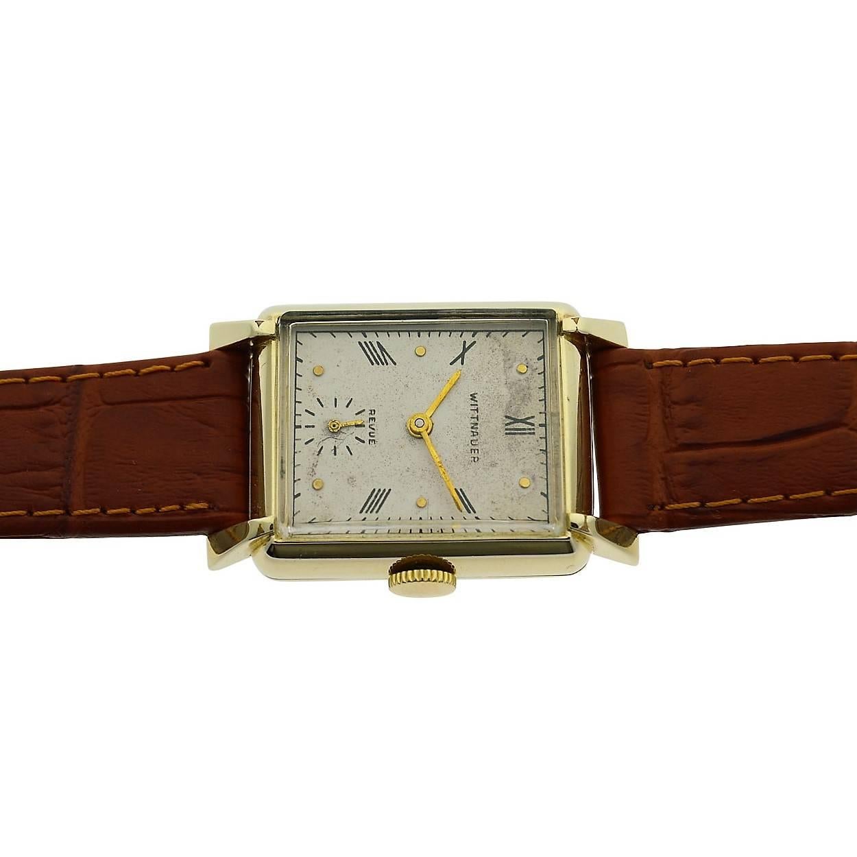 Women's or Men's Wittnauer Yellow Gold Filled Art Deco Manual Wristwatch, circa 1940s