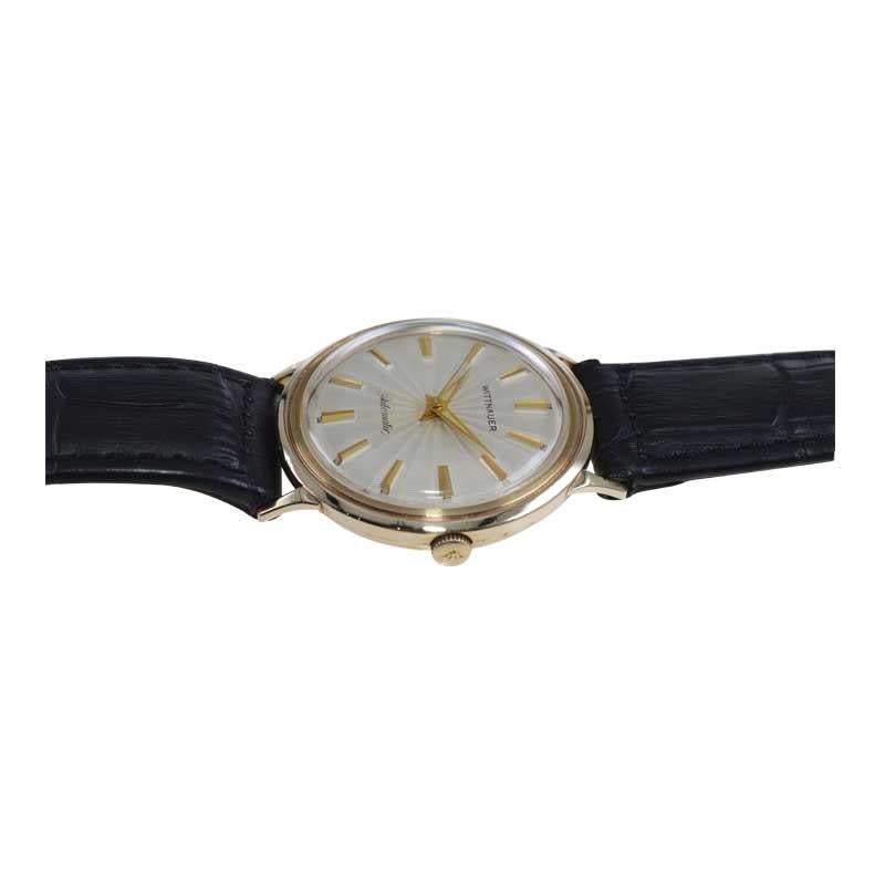 Wittnauer Yellow Gold Filled with Rare Engine Turned Dial Automatic Watch, 1950s For Sale 2