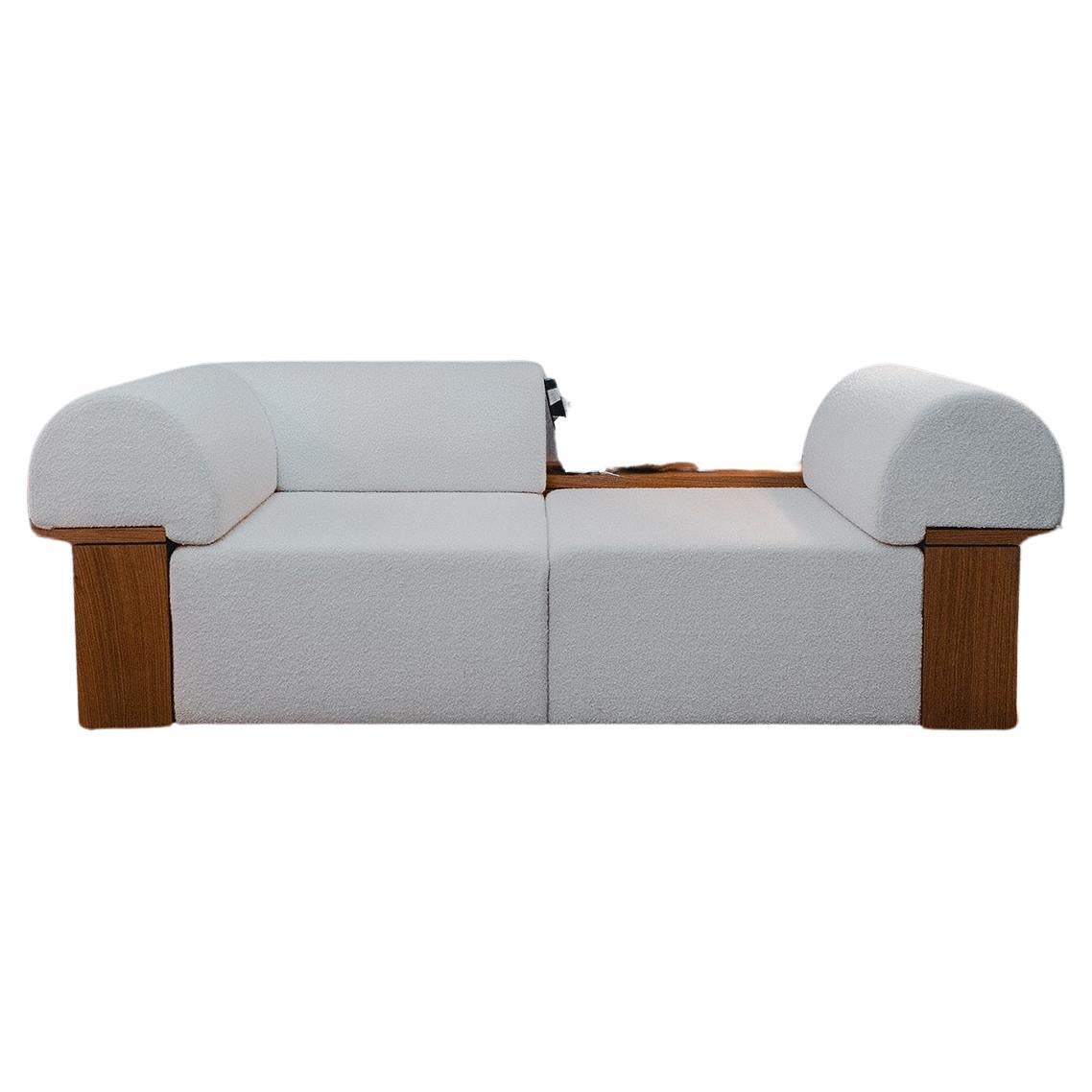 Wittorin sofa (2 modules), modular sofa in natural oak and boucle upholstery For Sale
