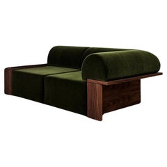 Wittorin Sofa (2 Module), modulares Sofa in Nussbaum und grüner Polsterung