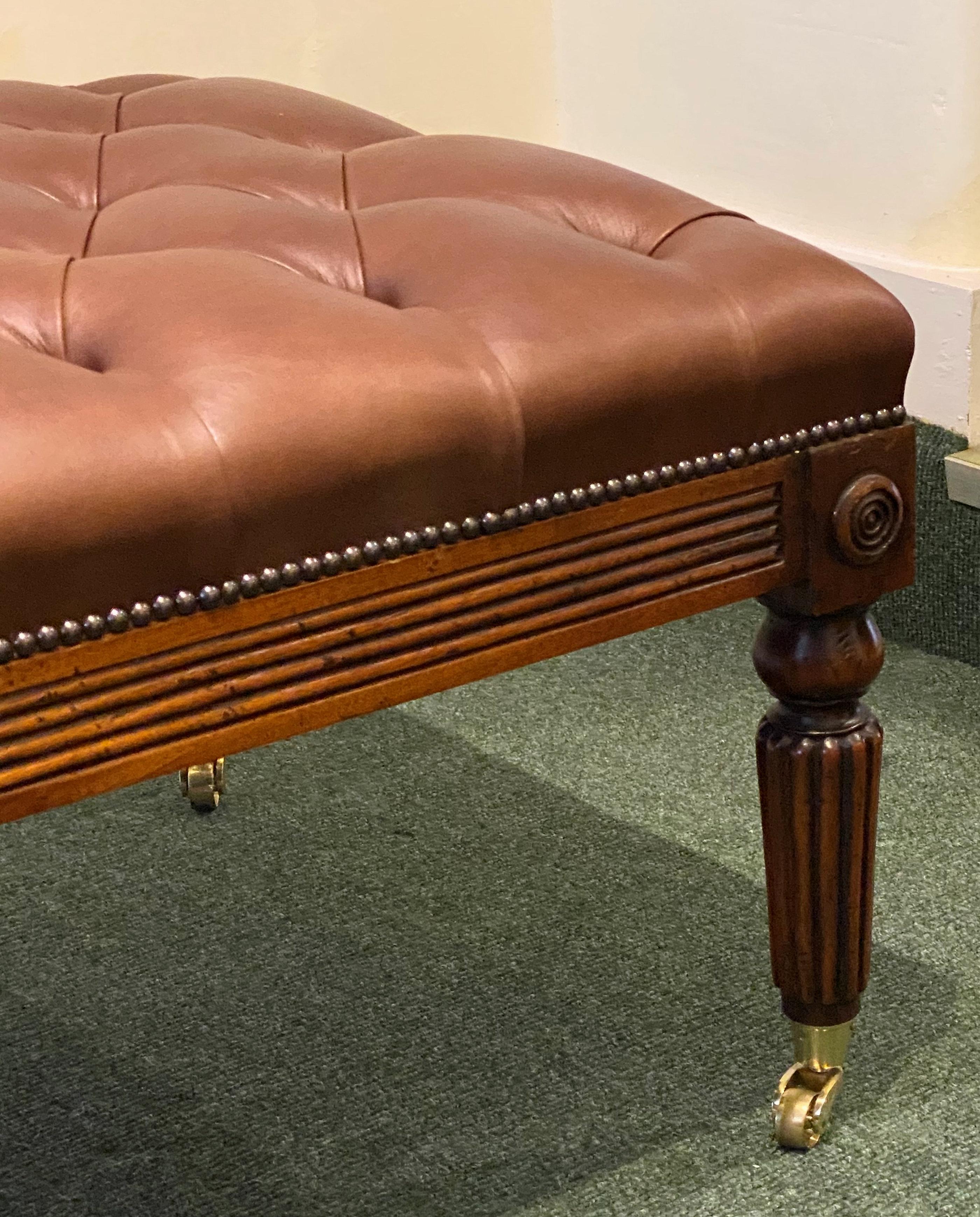 British WIV Style Gillows Designed Leather Upholstered Stool For Sale