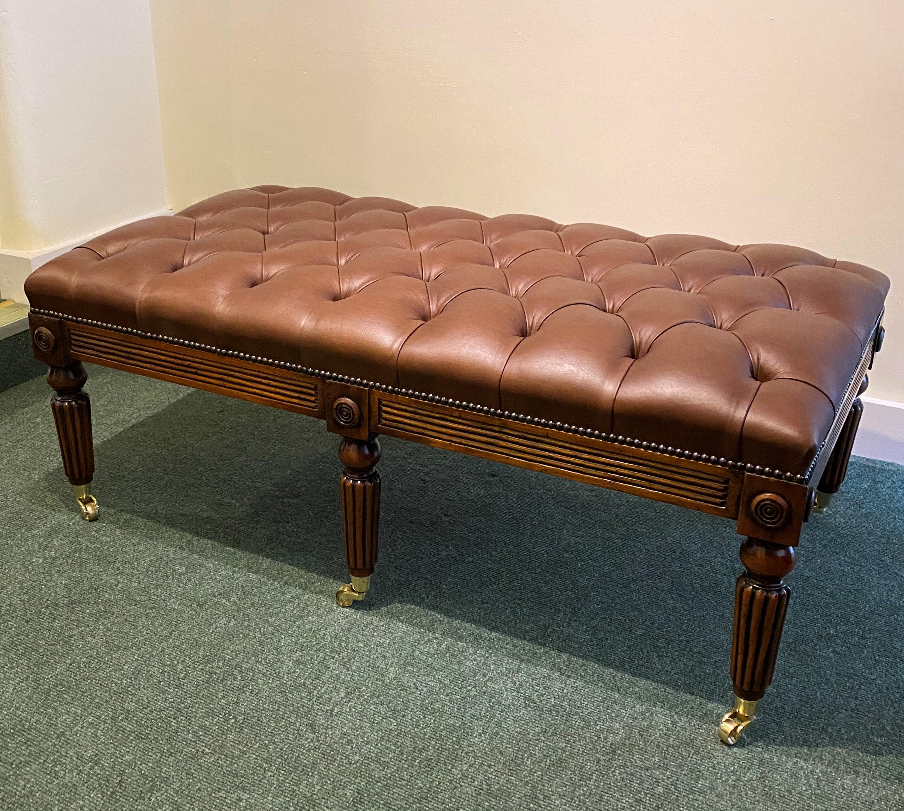 Contemporary WIV Style Gillows Designed Leather Upholstered Stool For Sale