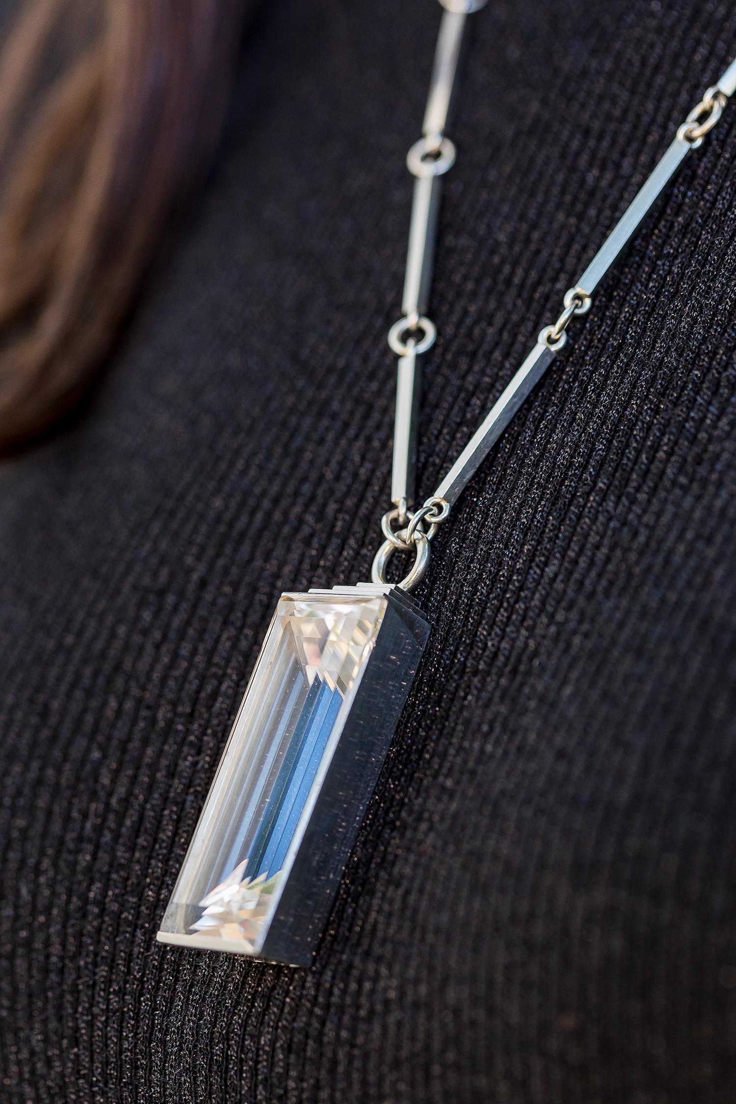 1937 Art Deco 85 carat rock crystal silver necklace by Wiwen Nilsson In Good Condition For Sale In Malmö, SE