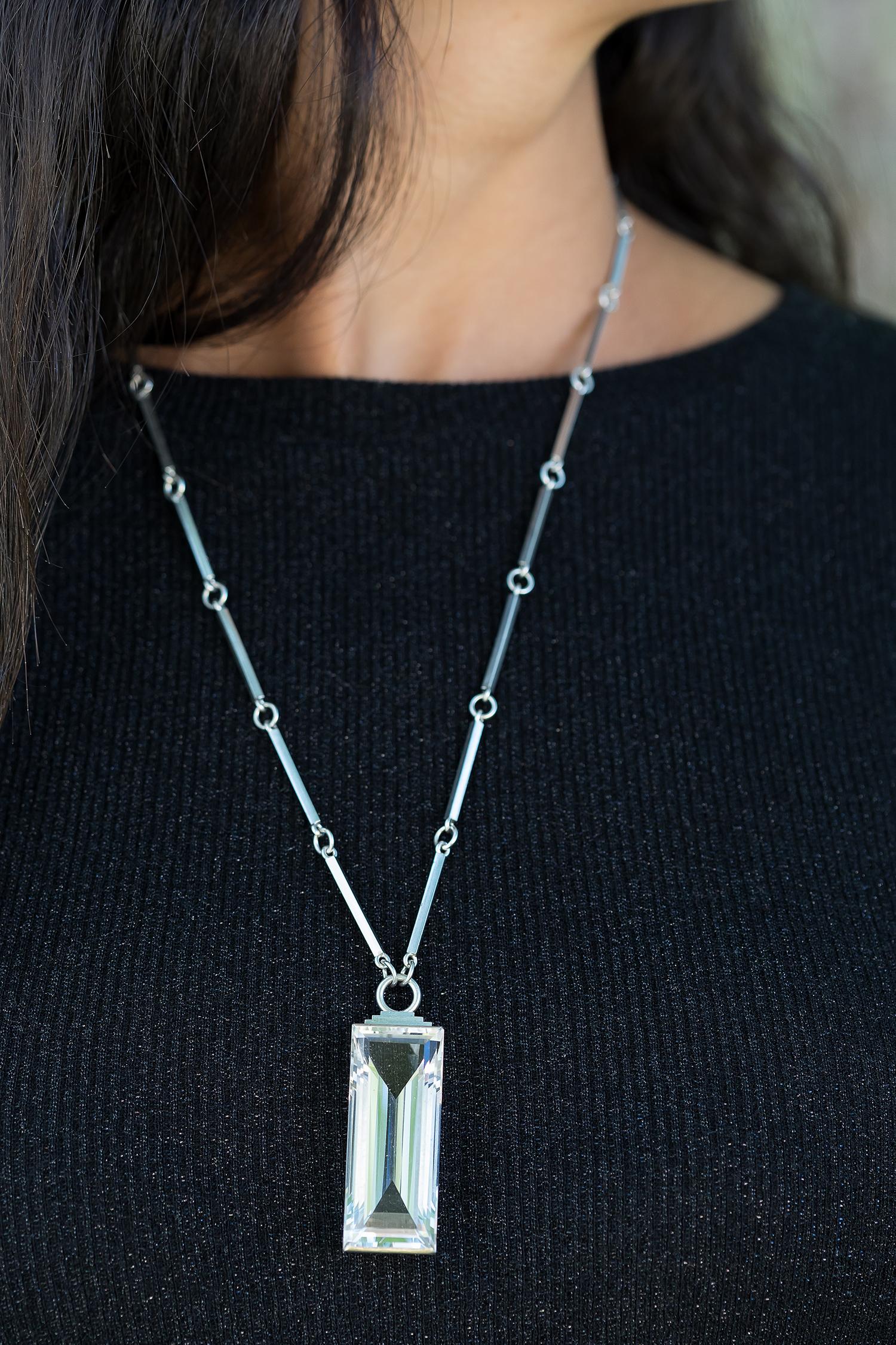 Women's 1937 Art Deco 85 carat rock crystal silver necklace by Wiwen Nilsson For Sale