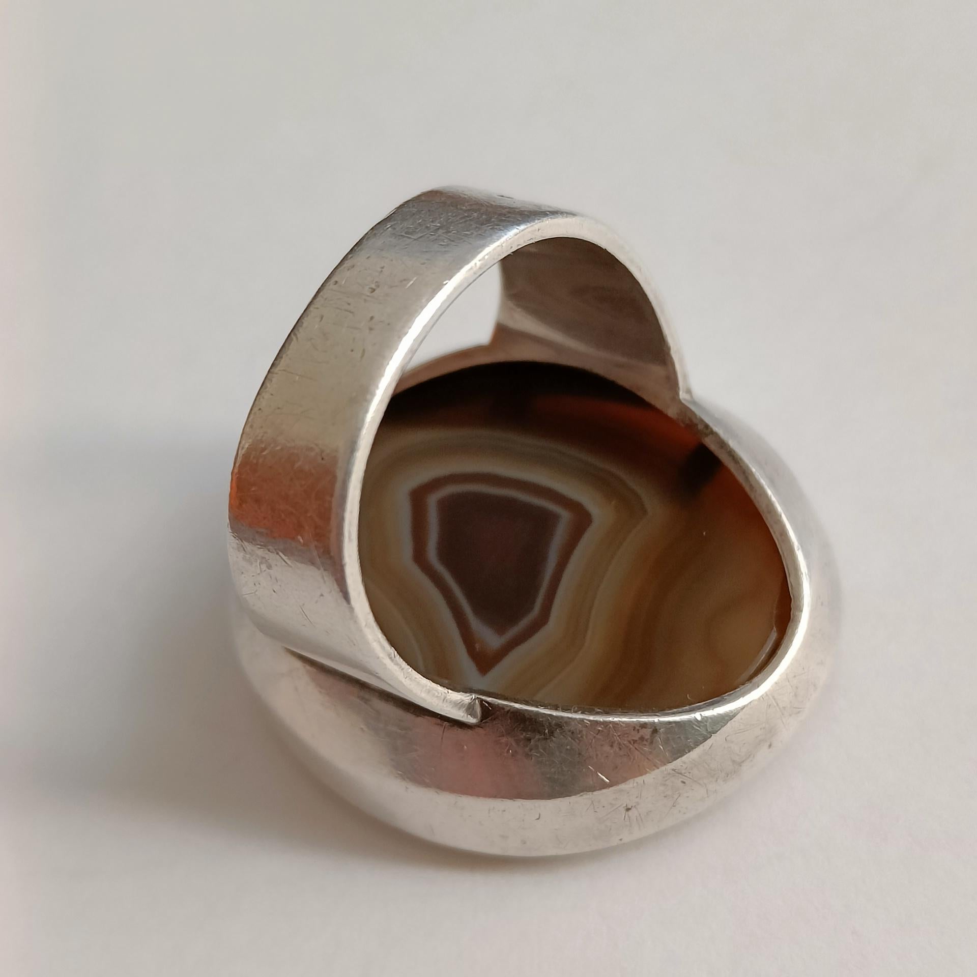 Wiwen Nilsson Silver Men Ring with Flat Cut Agate - Lund, Sweden 1949 For Sale 1