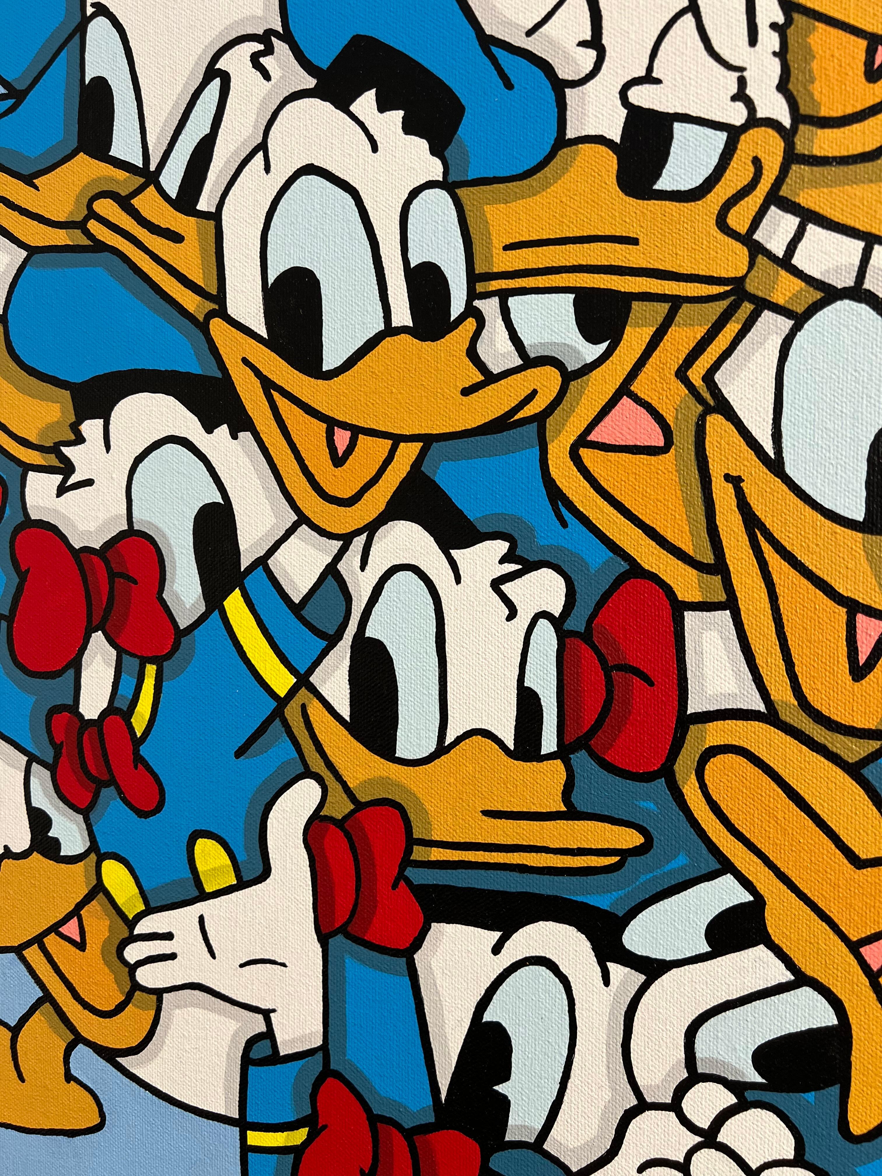 Peinture acrylique contemporaine sur toile pop art Disney rouge bleu figuratif - Painting de Wizard Skull
