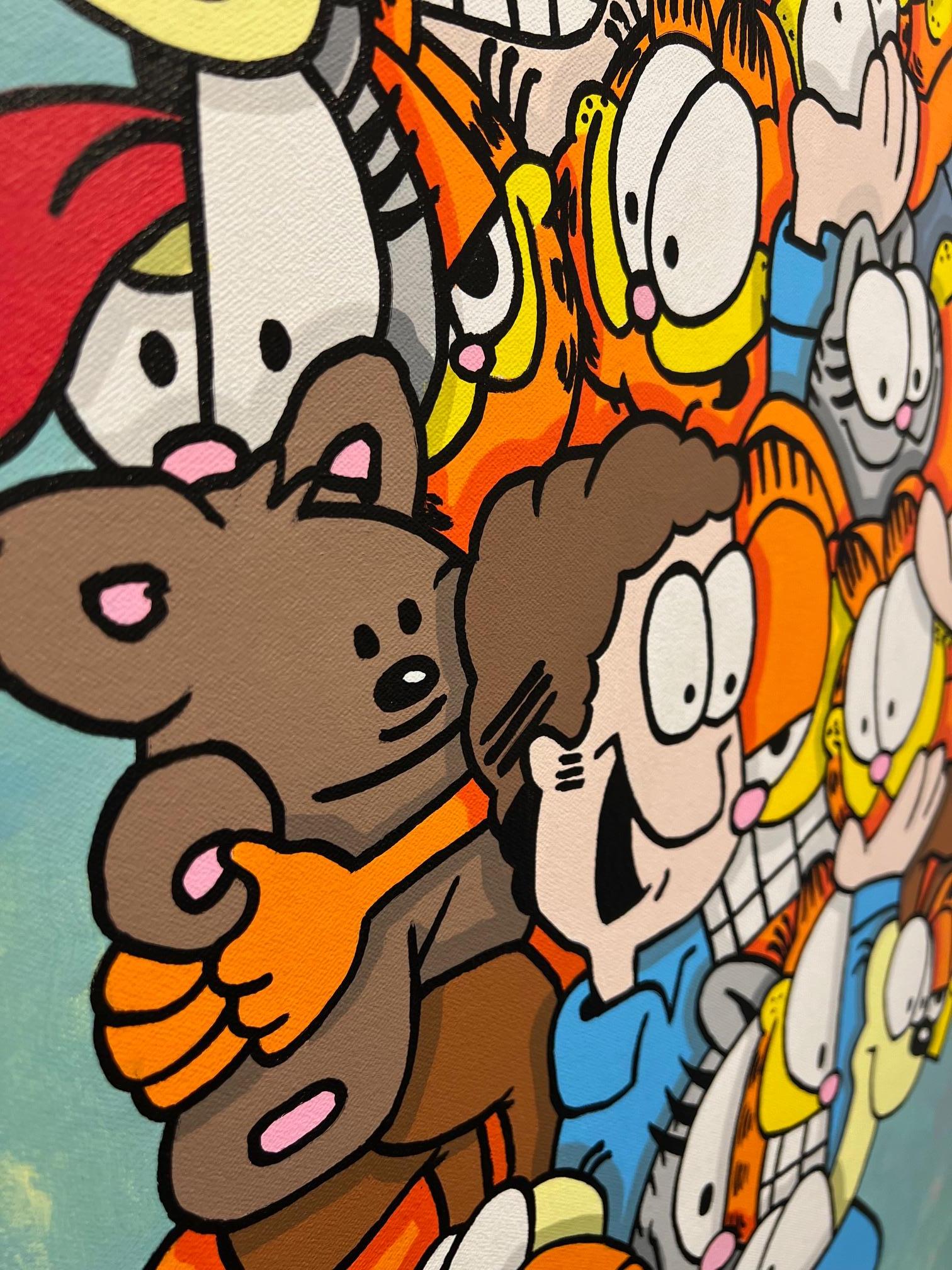 Zeitgenössische Hand gemalt Acryl auf Leinwand Pop-Art Garfield Katze Blau Orange  im Angebot 1