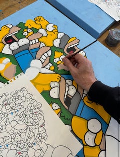 Contemporary hand painted acrylic on canvas pop art Homer simpsons blue