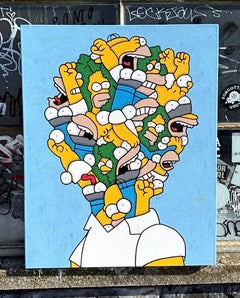 Contemporary hand painted acrylic on canvas pop art Homer simpsons blue