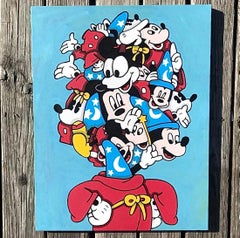 Contemporary hand painted acrylic on canvas pop art mickey mouse red blue
