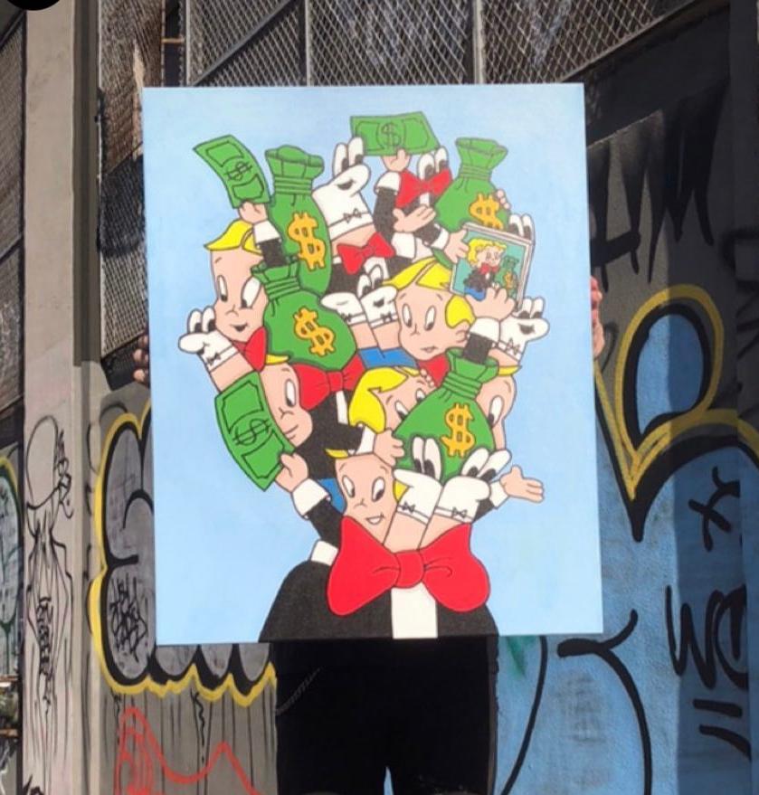 Wizard Skull - hand painted acrylic on canvas - pop art - 