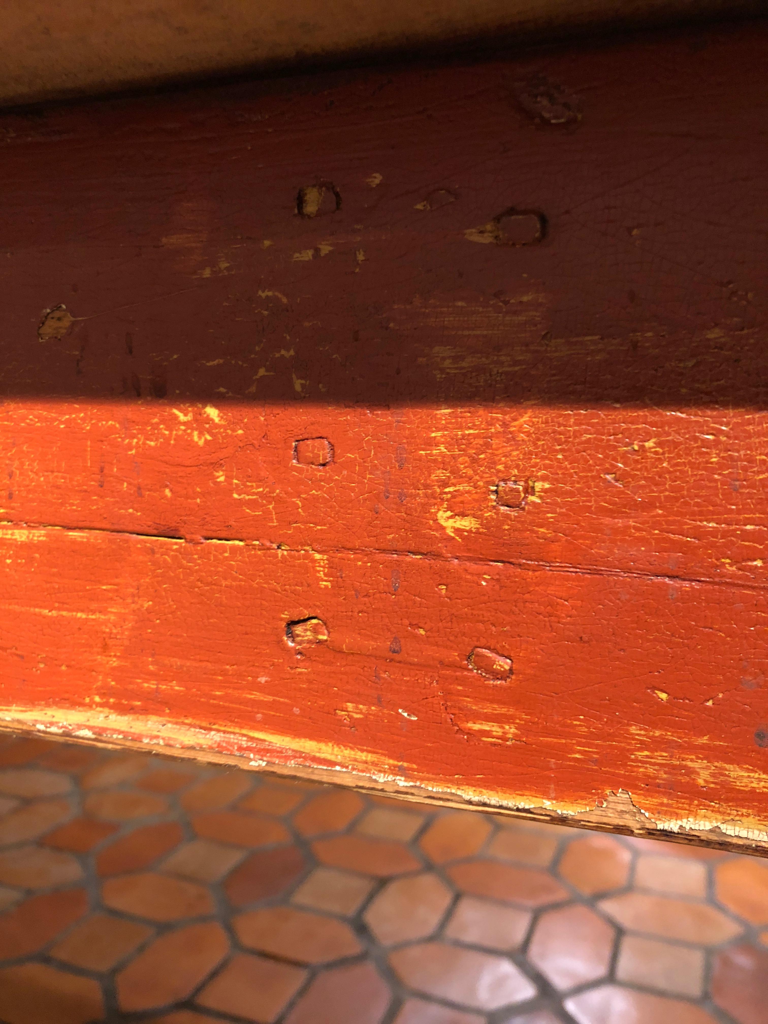 Wizened Very Large Antique Maine Farmhouse Dining Table with Original Paint 3
