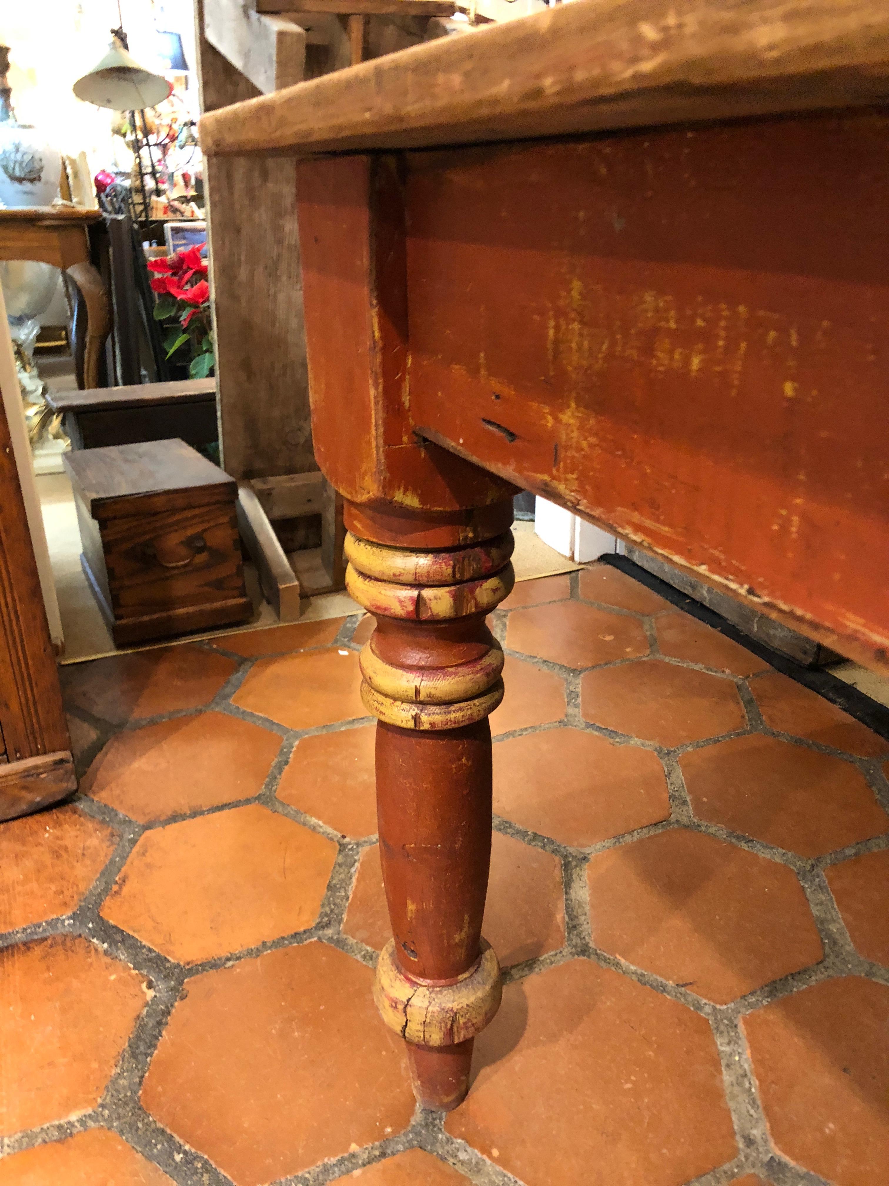 Wizened Very Large Antique Maine Farmhouse Dining Table with Original Paint 4