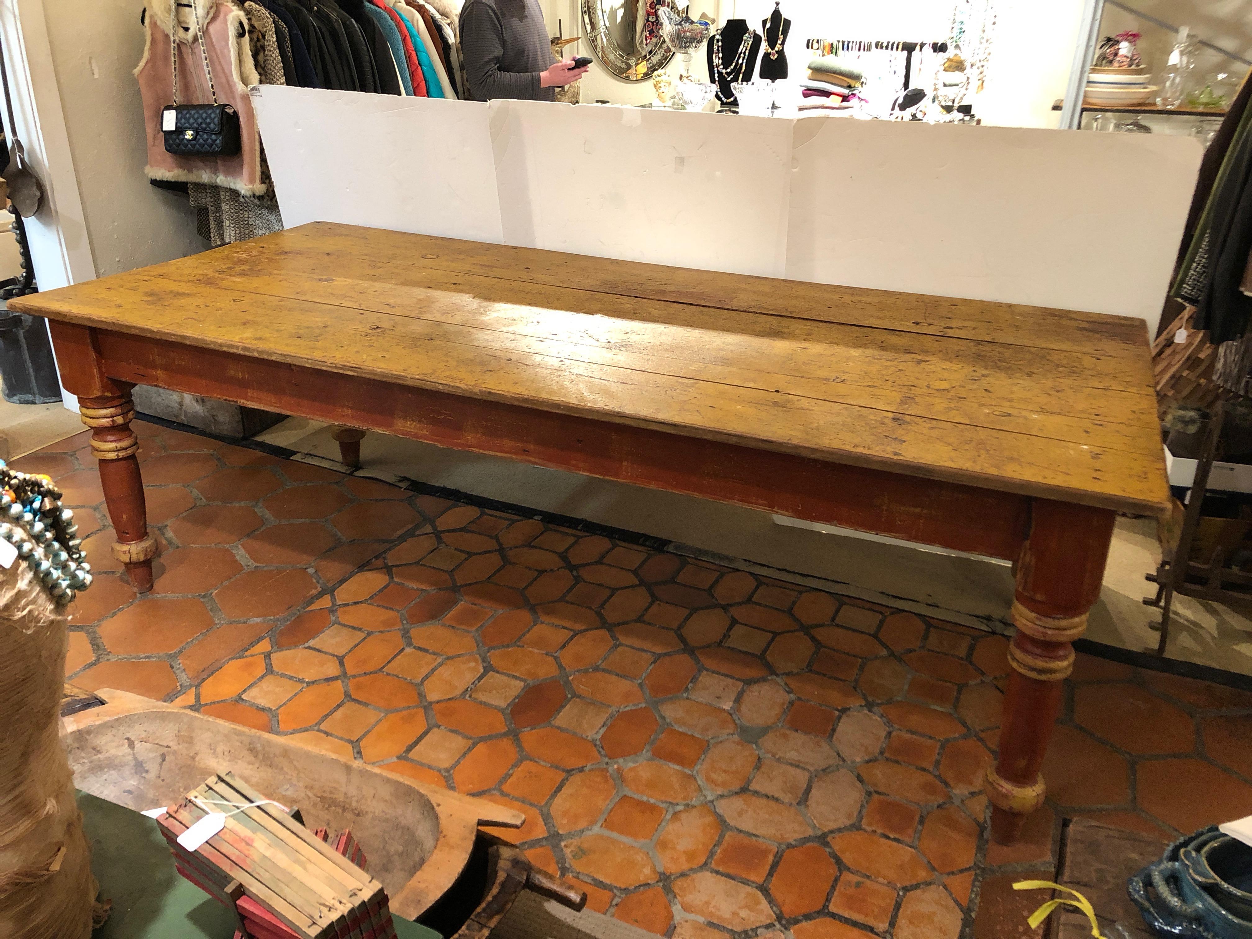 Wizened Very Large Antique Maine Farmhouse Dining Table with Original Paint 8