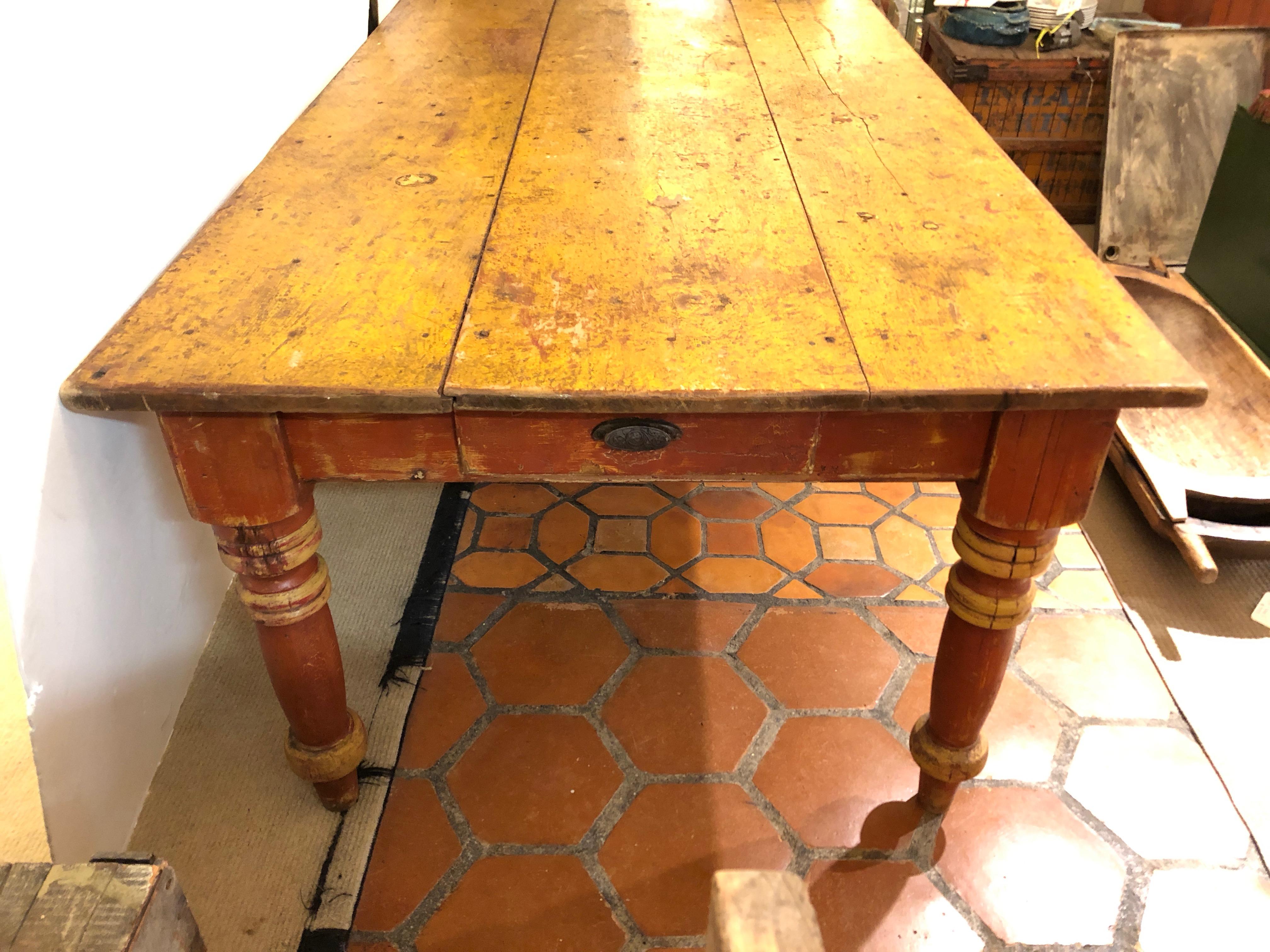Adirondack Wizened Very Large Antique Maine Farmhouse Dining Table with Original Paint