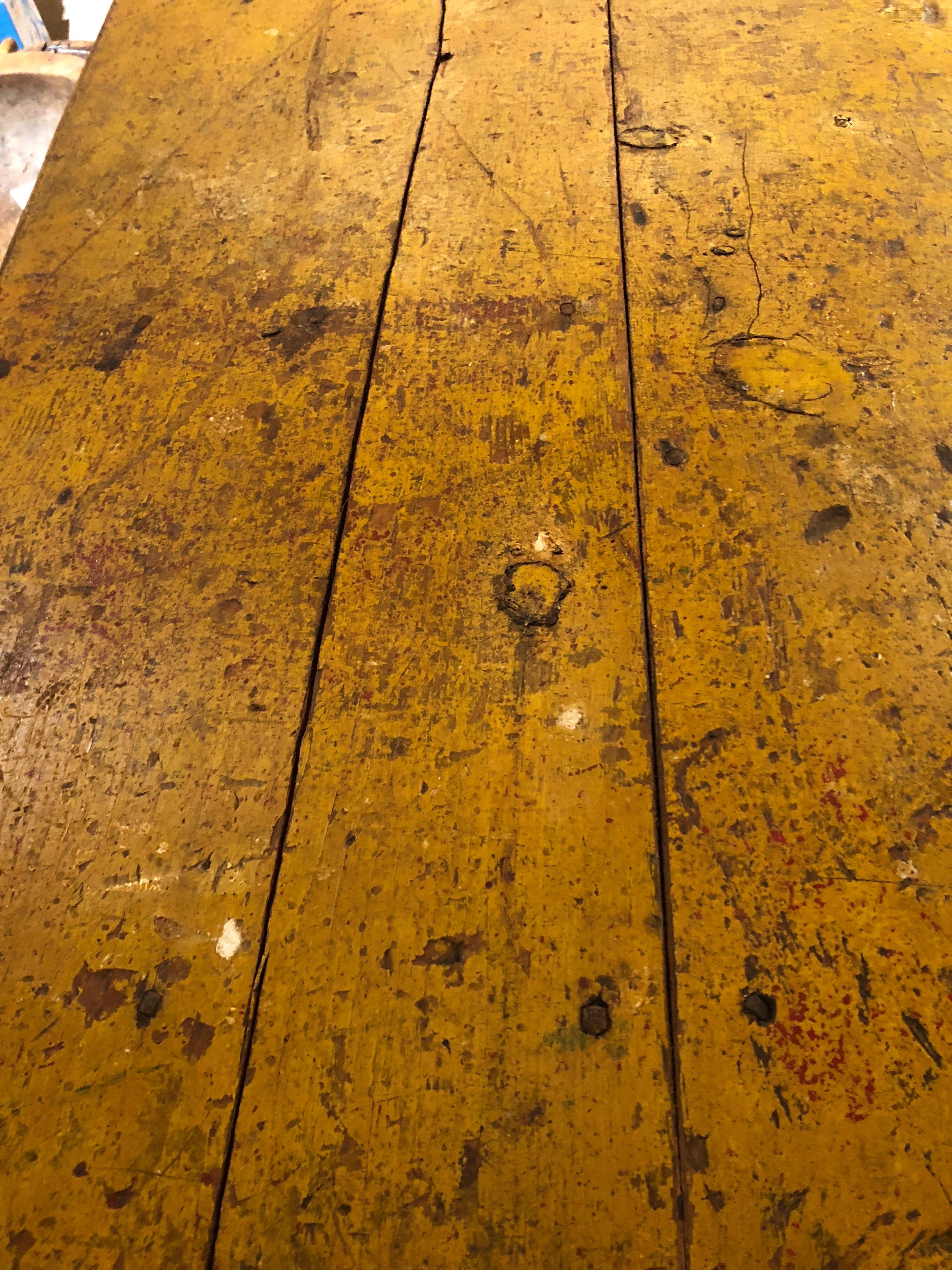 Pine Wizened Very Large Antique Maine Farmhouse Dining Table with Original Paint