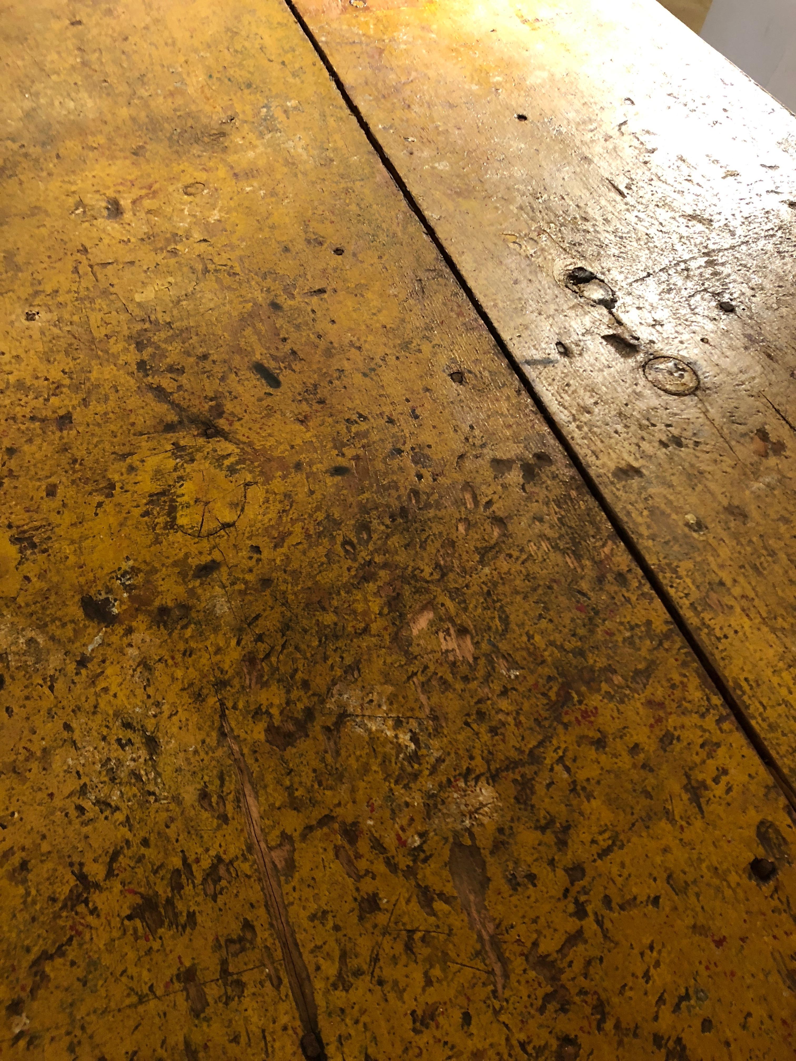 Wizened Very Large Antique Maine Farmhouse Dining Table with Original Paint 1