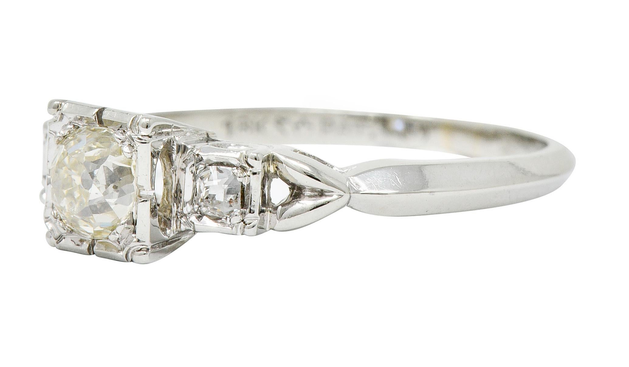 Old European Cut W.J. Harbor Co. Retro 0.64 Carat Diamond 18 Karat White Gold Engagement Ring