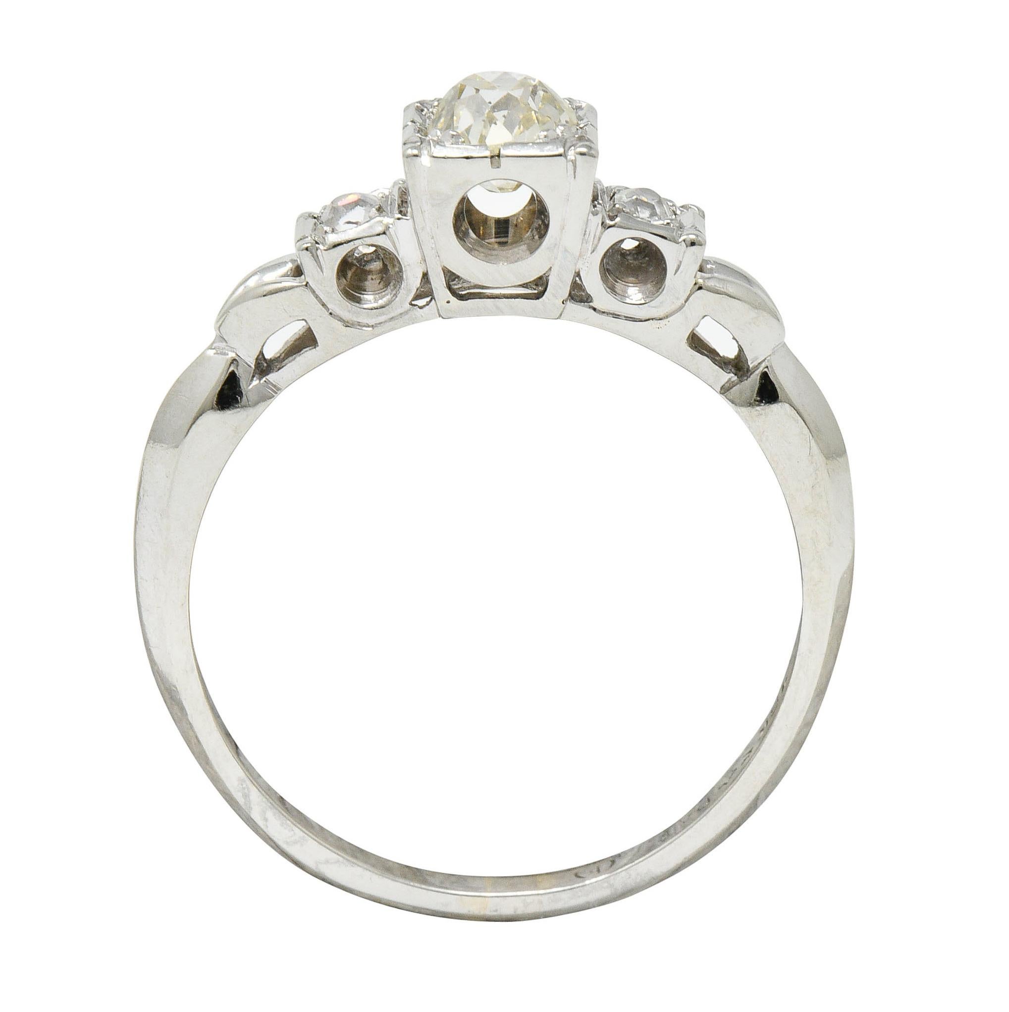 W.J. Harbor Co. Retro 0.64 Carat Diamond 18 Karat White Gold Engagement Ring In Excellent Condition In Philadelphia, PA