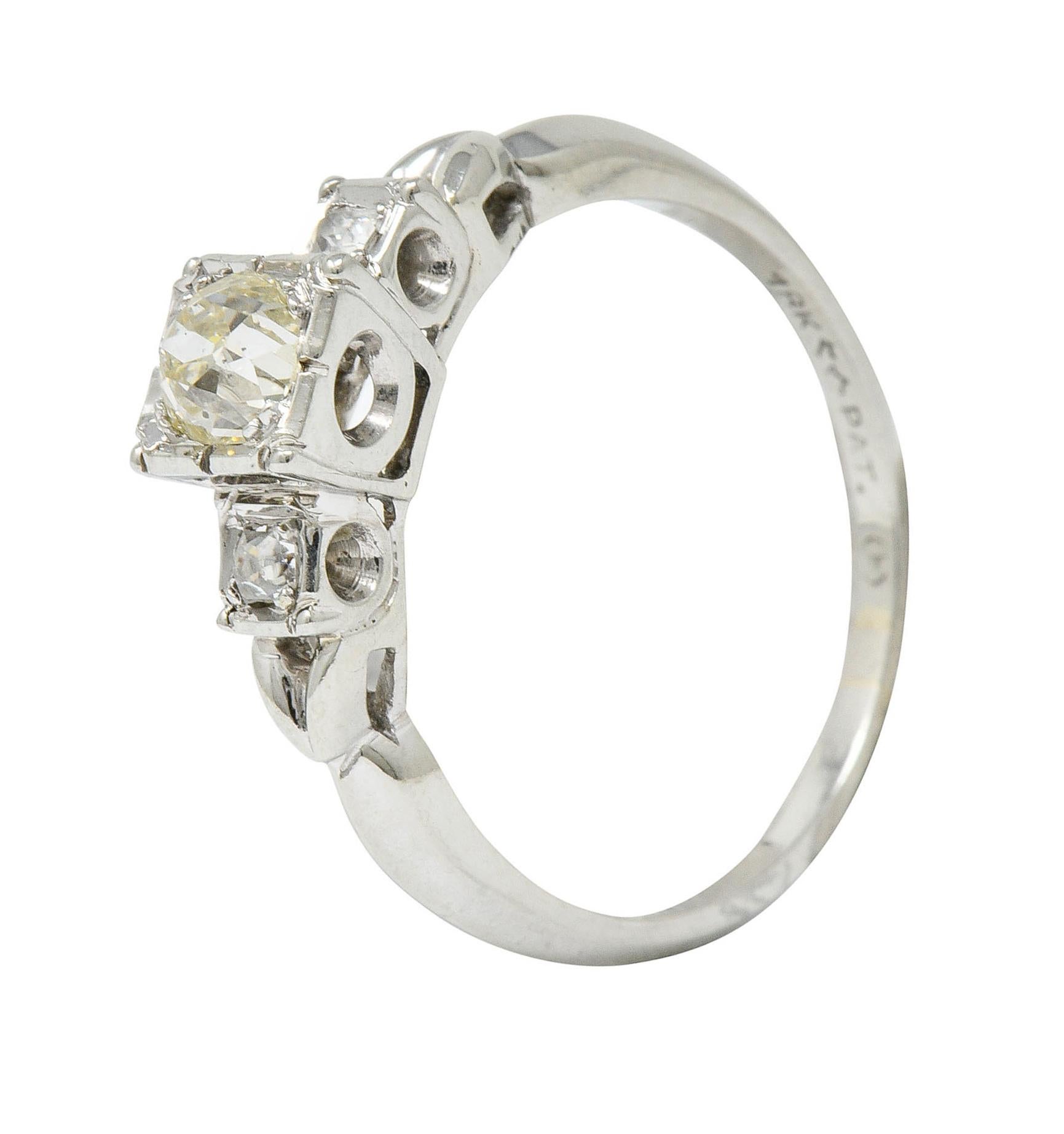 Women's or Men's W.J. Harbor Co. Retro 0.64 Carat Diamond 18 Karat White Gold Engagement Ring