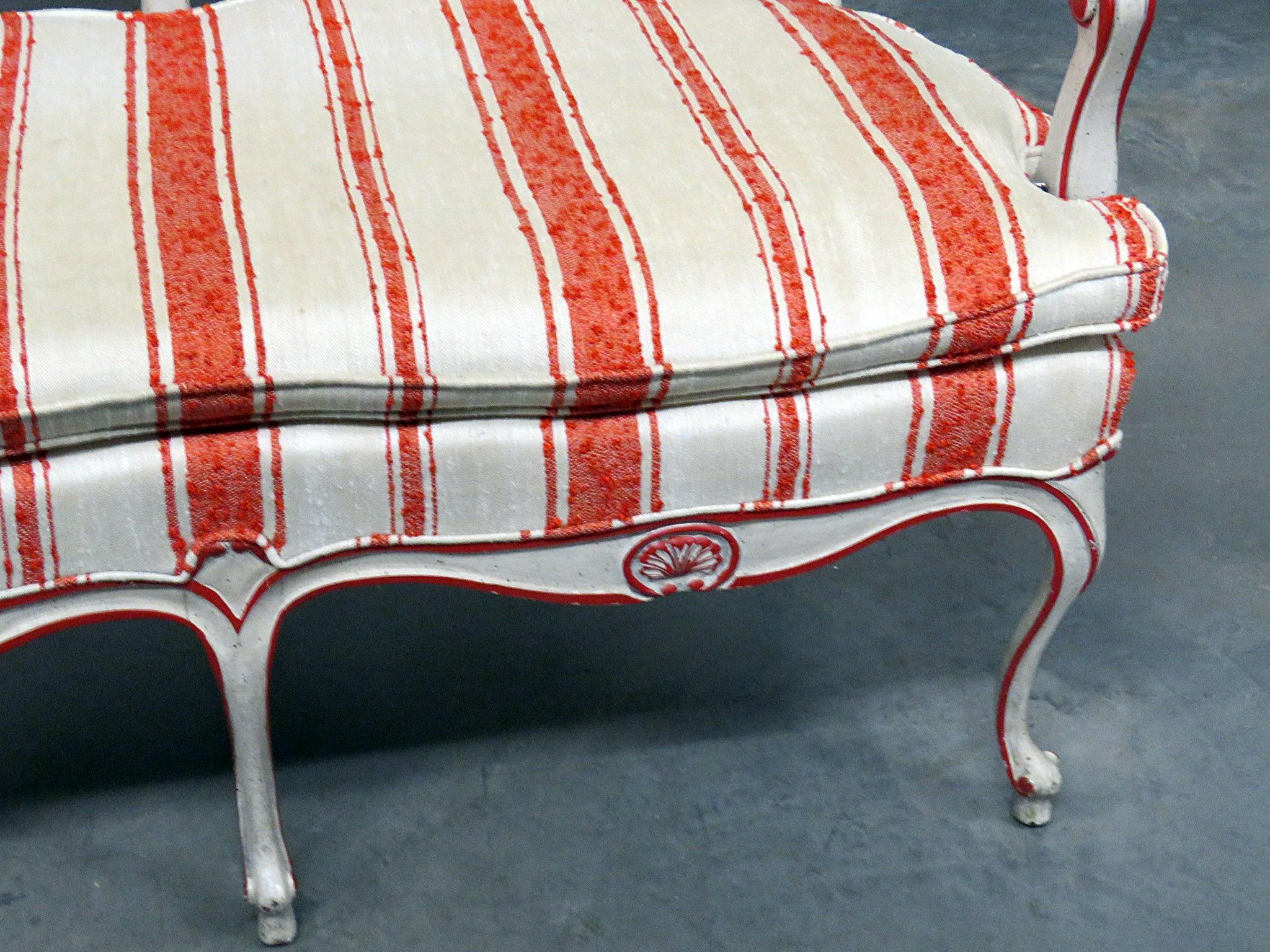 American Paint Decorated French Louis XV Cane Settee Window Bench by W&J Sloane
