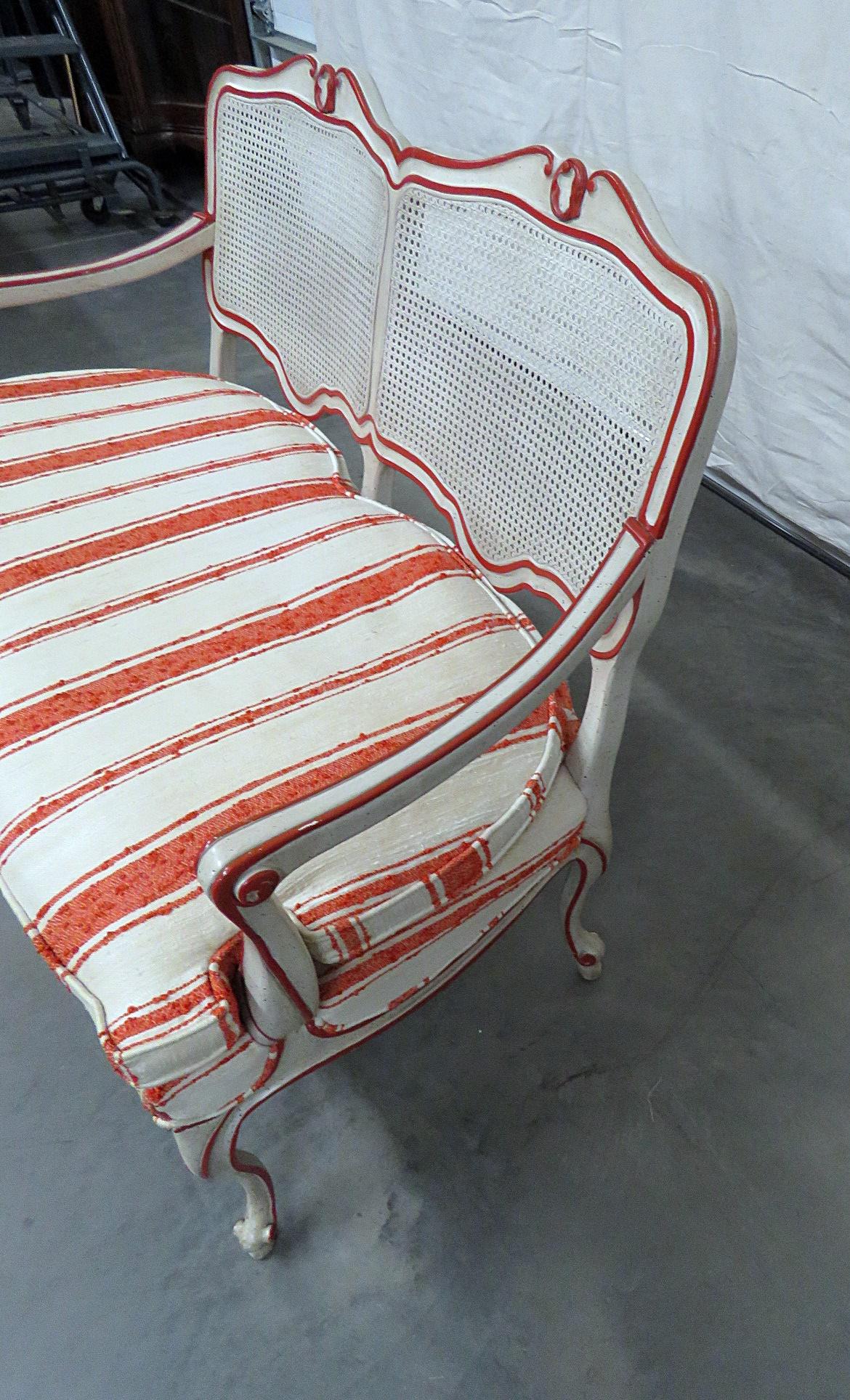 20th Century Paint Decorated French Louis XV Cane Settee Window Bench by W&J Sloane