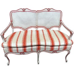 Paint Decorated French Louis XV Cane Settee Window Bench by W&J Sloane