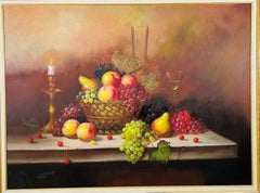 W.Jenkins Large Still Life Fruits Oil on Canvas Painting