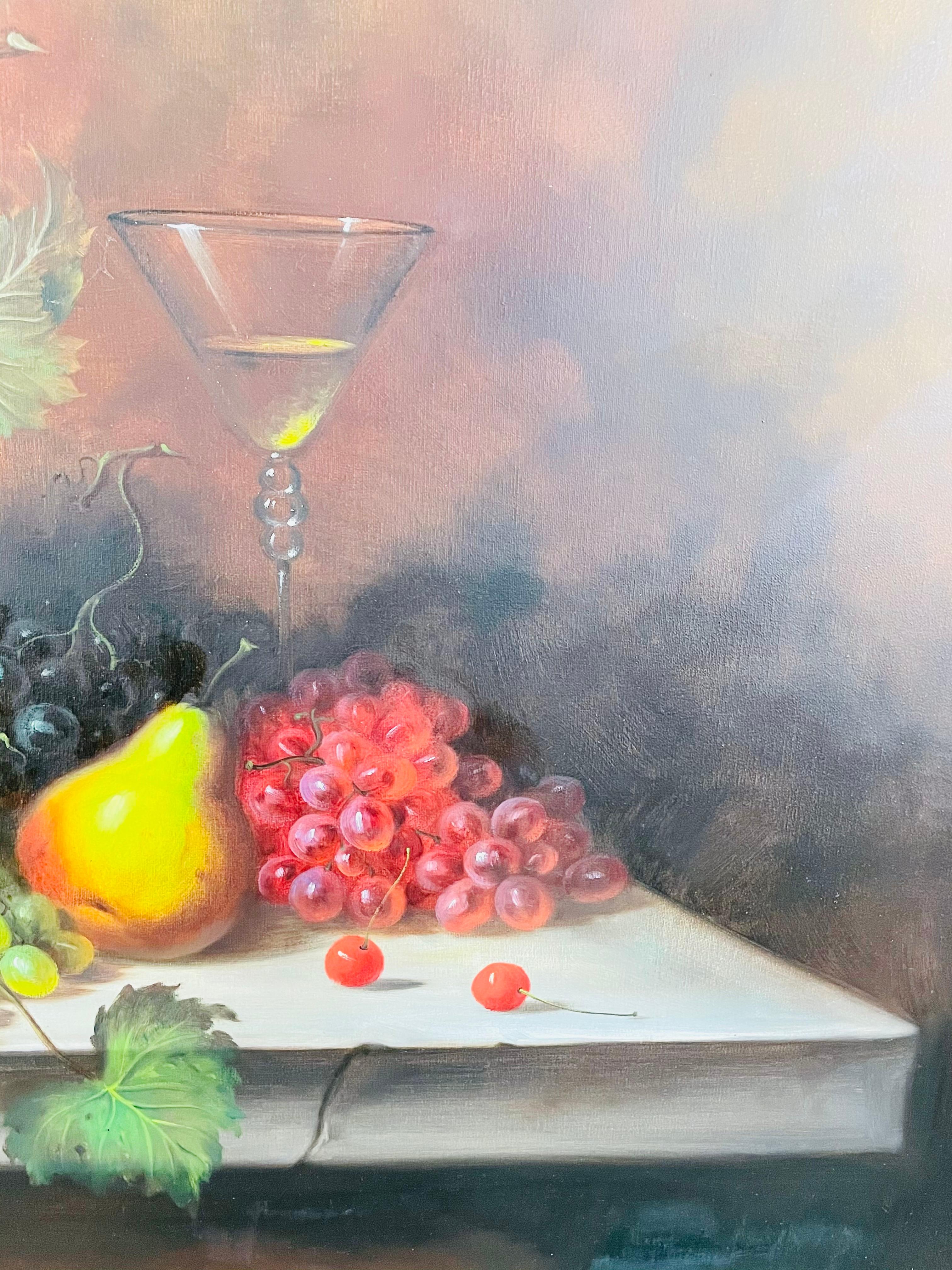 W.Jenkins Large Still Life Fruits Oil on Canvas Painting In Good Condition In Plainview, NY