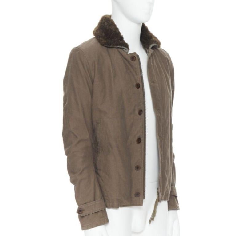 Grigio WJK giacca marrone in finto shearling con colletto spalmato in cotone lavato verde M in vendita