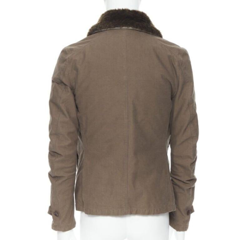 Uomo WJK giacca marrone in finto shearling con colletto spalmato in cotone lavato verde M in vendita