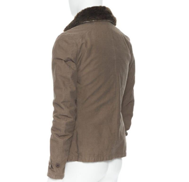 WJK giacca marrone in finto shearling con colletto spalmato in cotone lavato verde M in vendita 1