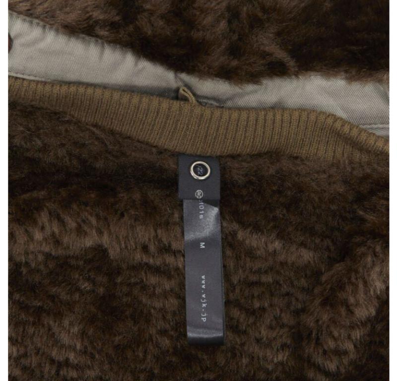 WJK giacca marrone in finto shearling con colletto spalmato in cotone lavato verde M in vendita 4