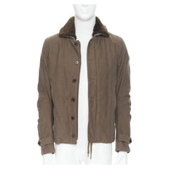 WJK brown faux shearling lined spread collar green washed cotton flight jacket M