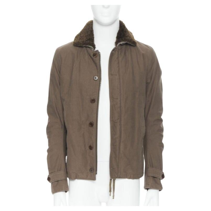 WJK giacca marrone in finto shearling con colletto spalmato in cotone lavato verde M in vendita