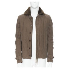WJK braune, mit Shearling gefütterte Jacke mit gespreiztem Kragen aus grüner, gewaschener Baumwolle M