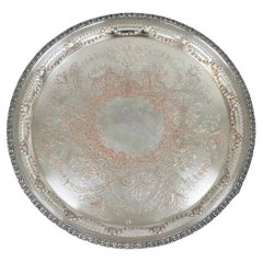 W.K. Cowan & Co 20" Round English Edwardian Silver Plated Footed Salver Tray