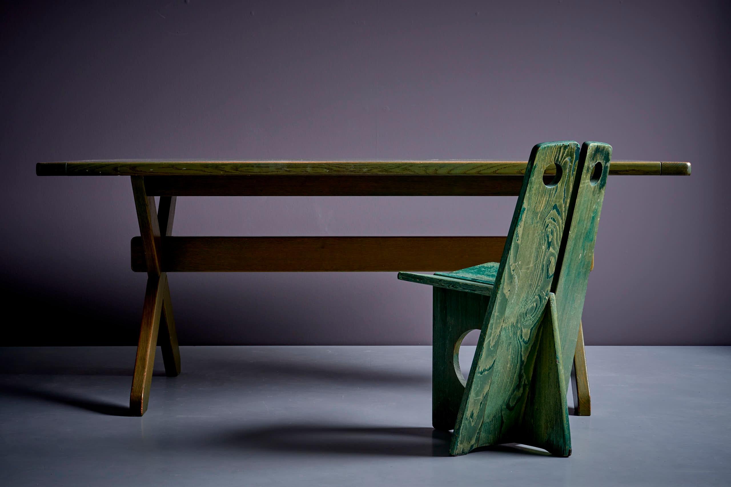 WK Möbel Dining Table in Green Pine Wood, Germany - 1960s For Sale 6