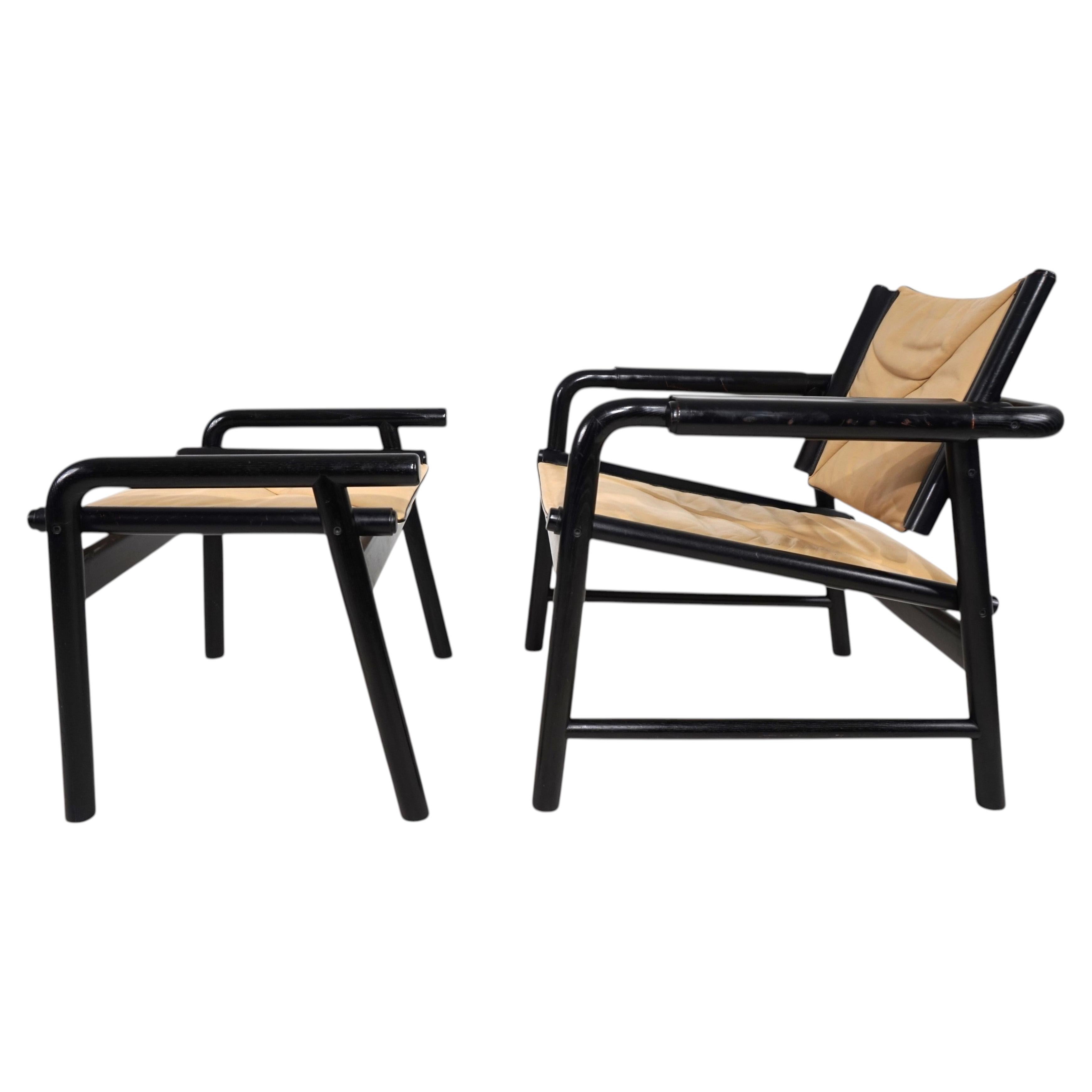 WK Möbel Leather Lounge Chair with Ottoman – Attributed to Hans Eichenberger, 19