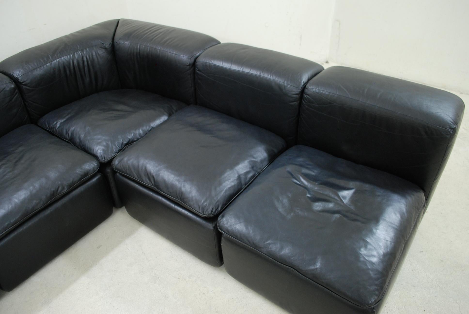 WK Möbel Model WK 550 Vintage Leather Sofa Black by Ernst Martin Dettinger In Good Condition In Munich, Bavaria