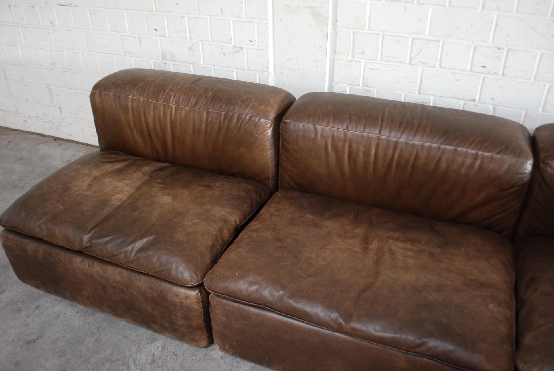 Mid-Century Modern WK Möbel Model WK 550 Vintage Leather Sofa Brown by Ernst Martin Dettinger