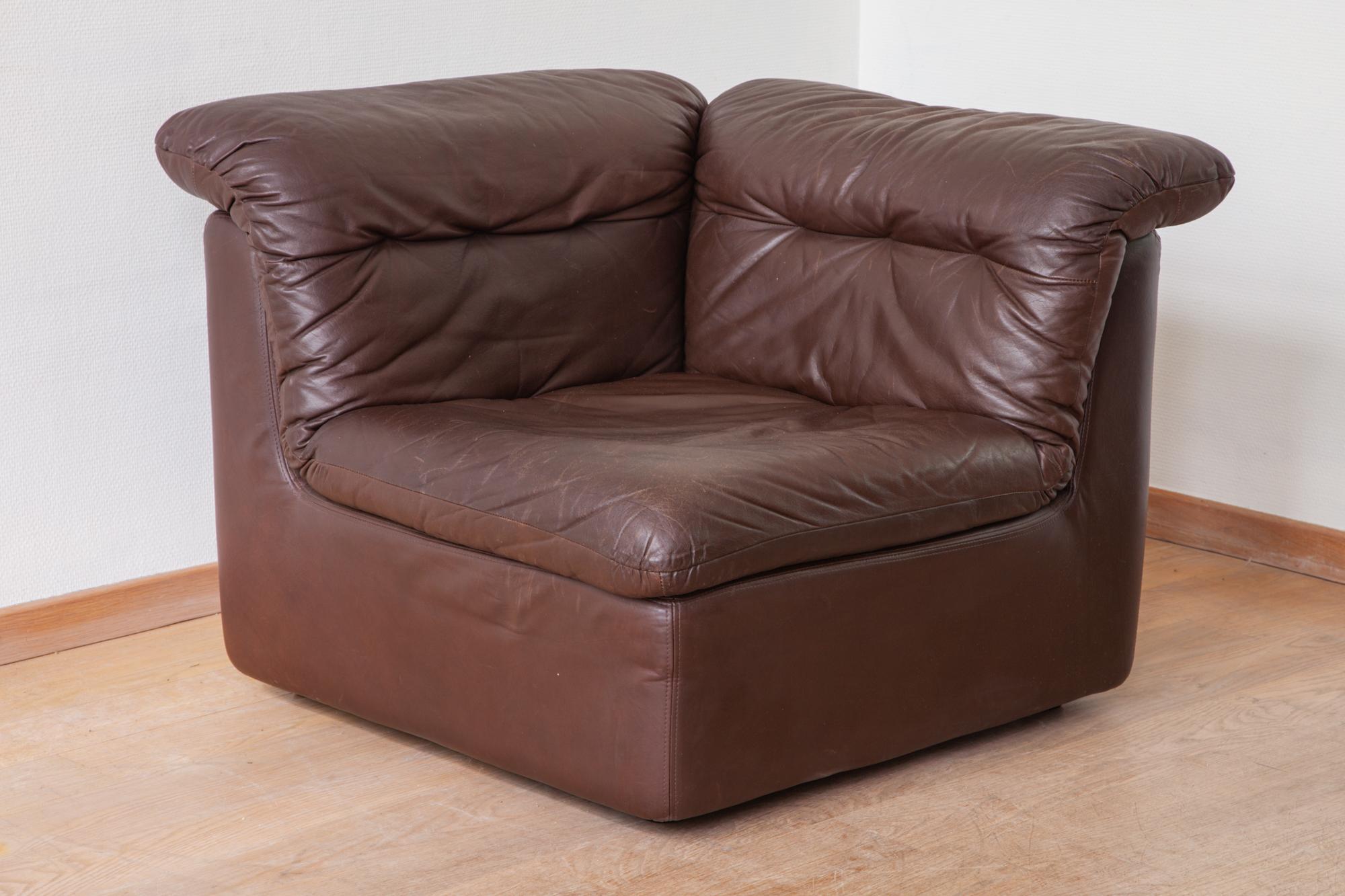 WK Möbel Modular Brown Leather Sofa by Ernst Martin Dettinger 3