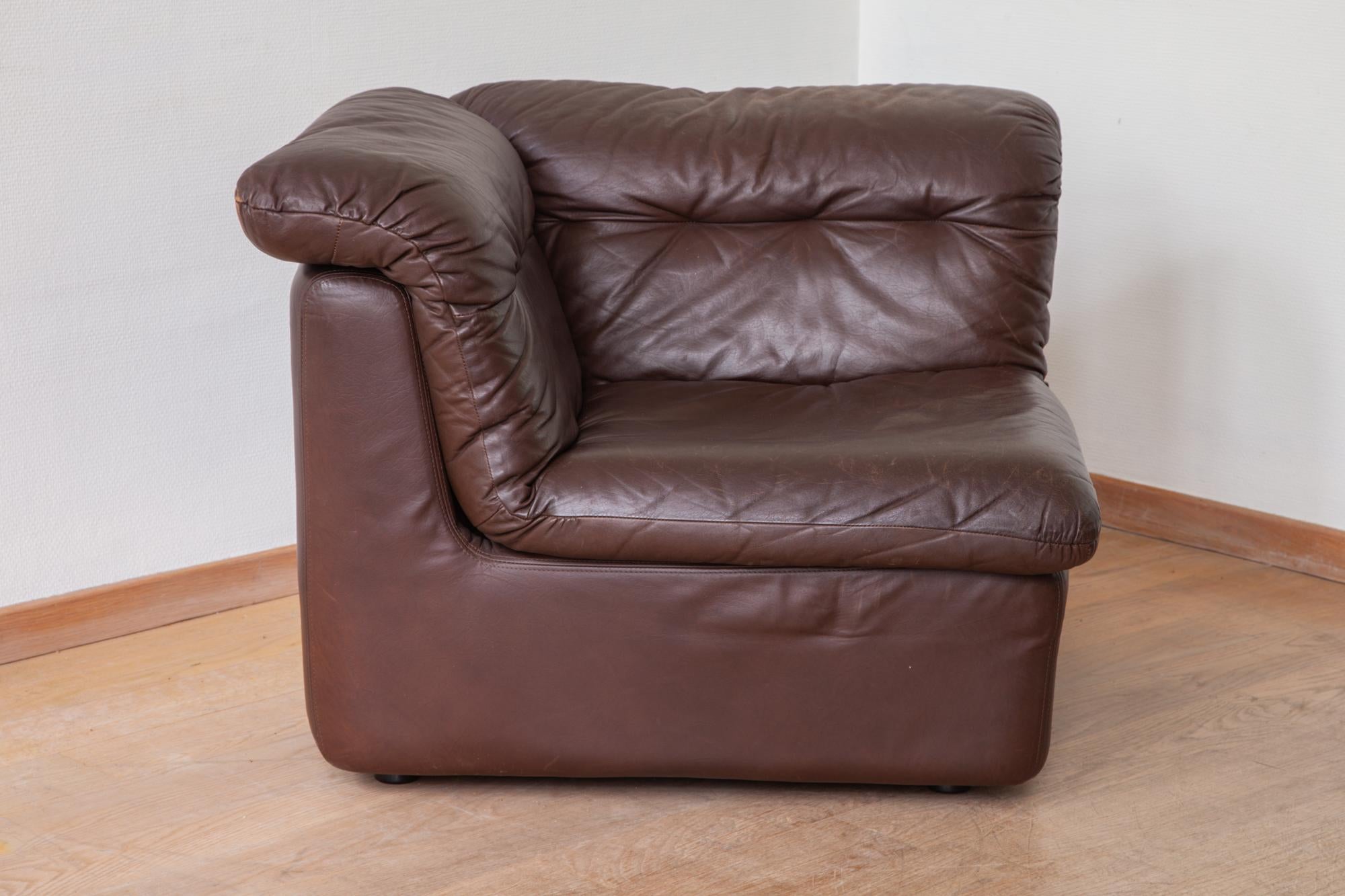 WK Möbel Modular Brown Leather Sofa by Ernst Martin Dettinger 4