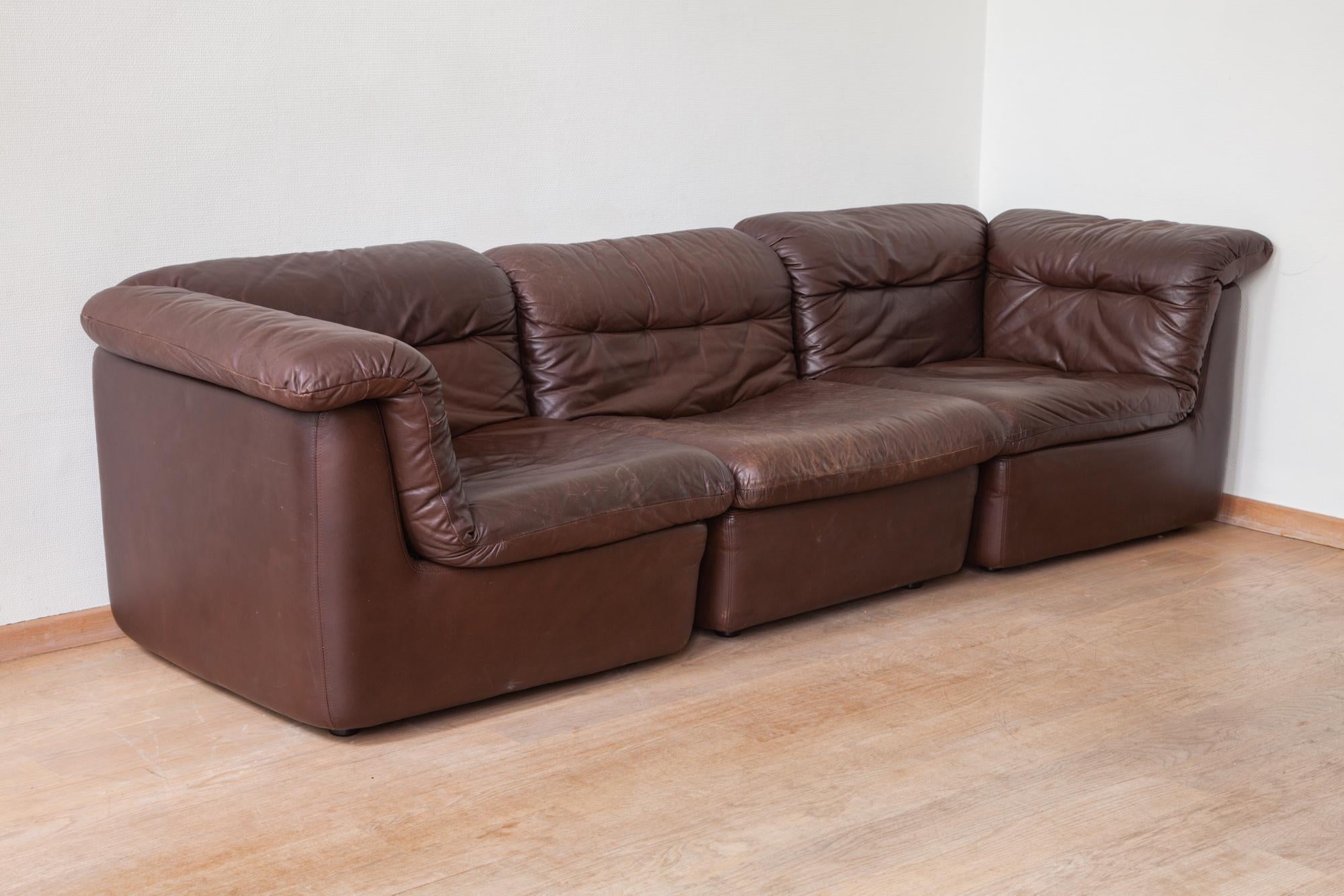 Hand-Crafted WK Möbel Modular Brown Leather Sofa by Ernst Martin Dettinger