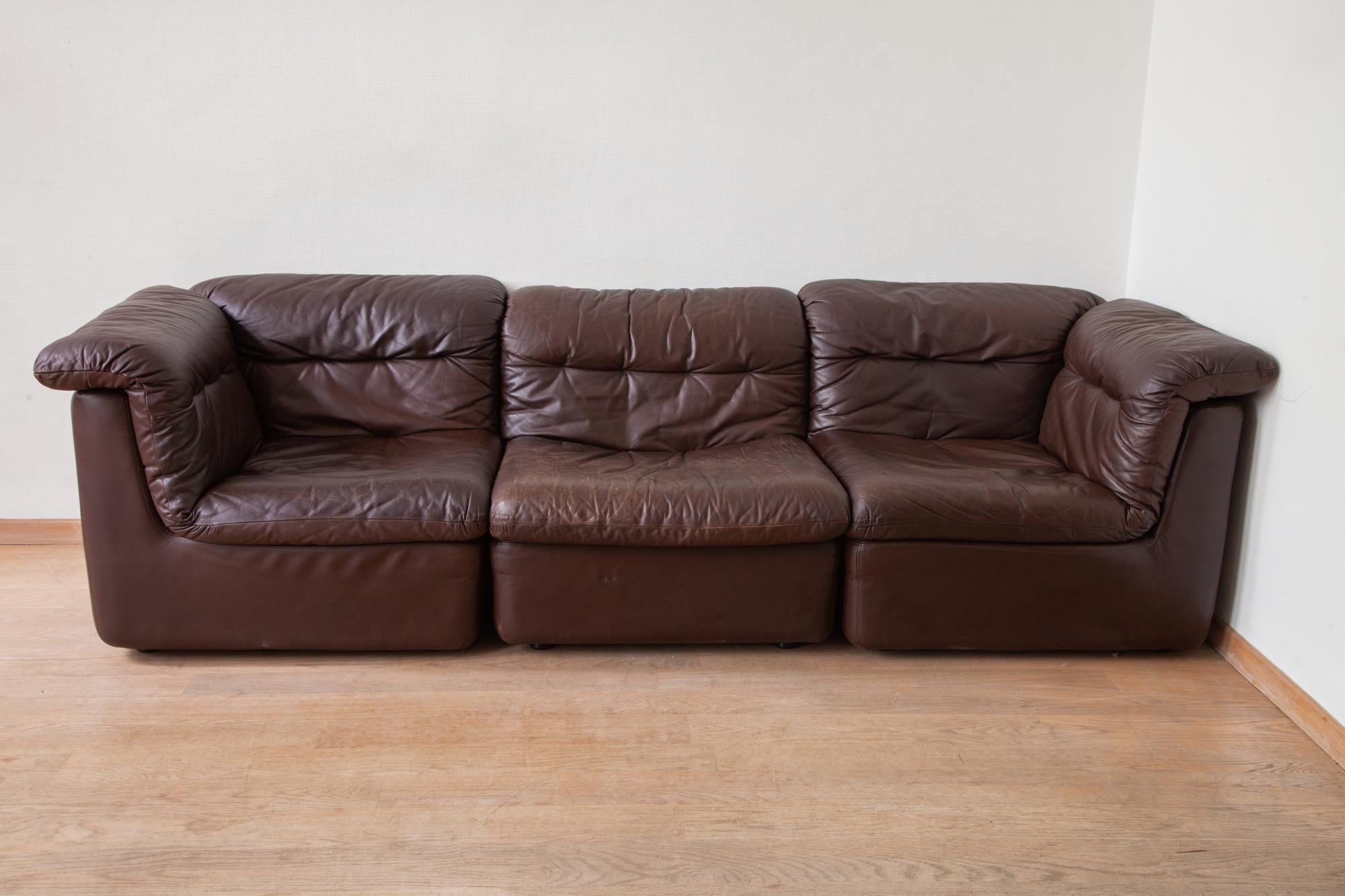 Late 20th Century WK Möbel Modular Brown Leather Sofa by Ernst Martin Dettinger