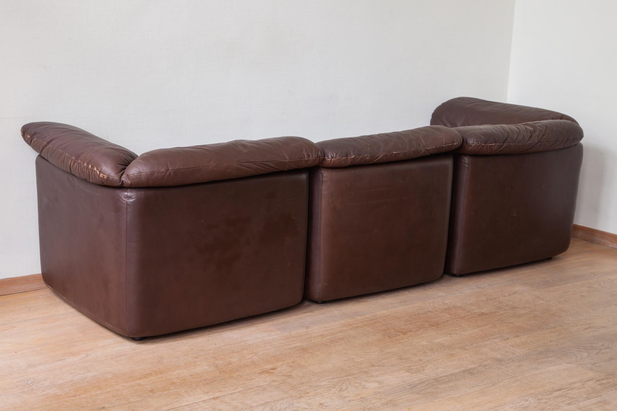 WK Möbel Modular Brown Leather Sofa by Ernst Martin Dettinger 1