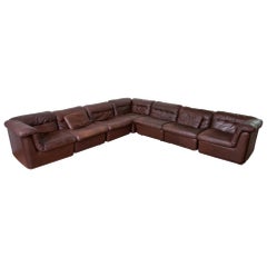 WK Möbel Modular Brown Leather Sofa by Ernst Martin Dettinger